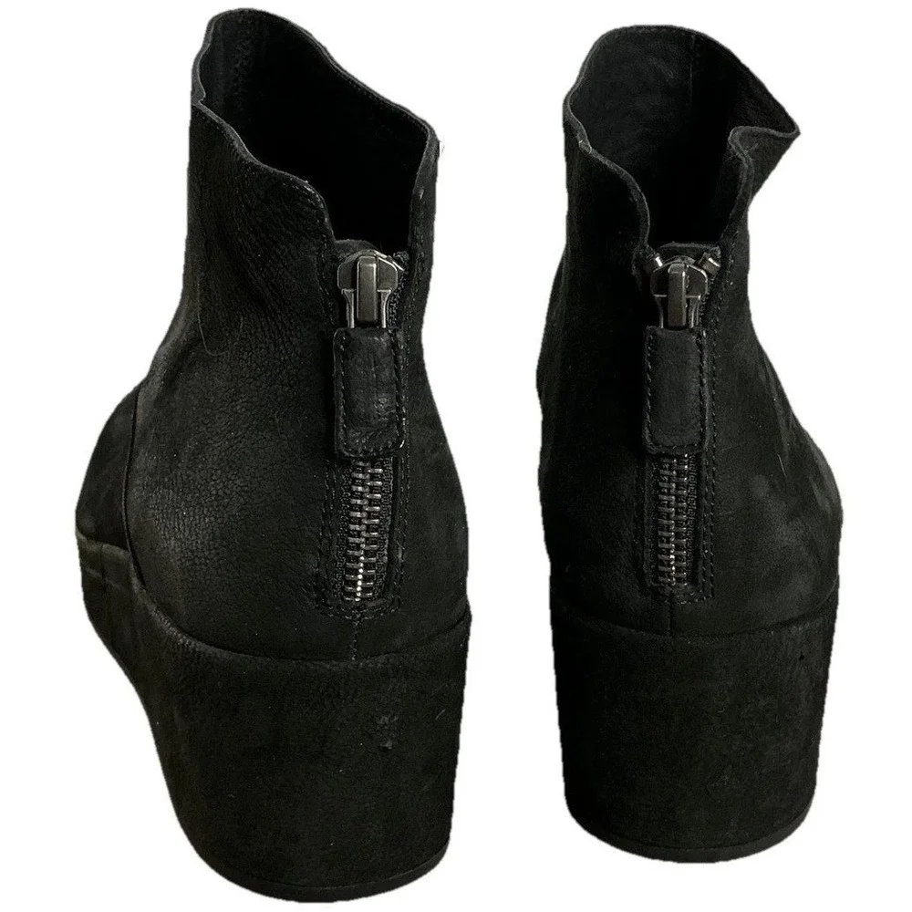 Eileen Fisher Black Suede Wedge Ankle Boots Minimalist‎ Comfort Chic US 9.5